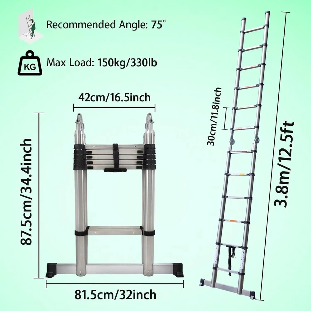 Stainless Steel Telescoping Extension Ladder 85ft Portable Folding Loft Ladder With 330lb Capacity 11