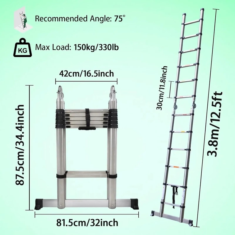 Stainless Steel Telescoping Extension Ladder 85ft Portable Folding Loft Ladder With 330lb Capacity 11