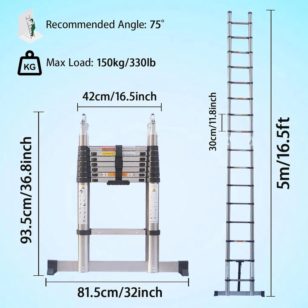 Stainless Steel Telescoping Extension Ladder 85ft Portable Folding Loft Ladder With 330lb Capacity 12
