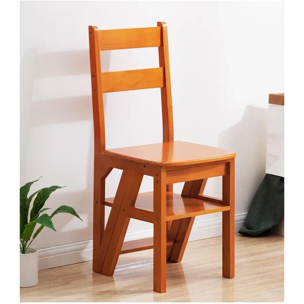 Solid Wood Folding Ladder Chair Stool 2in1 Step Ladder Seat For Home Use 2