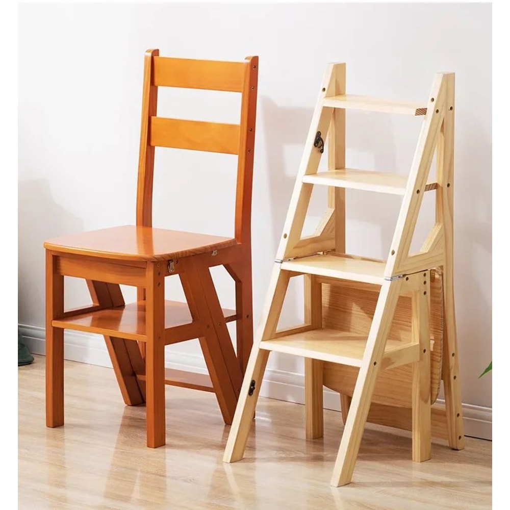 Solid Wood Folding Ladder Chair Stool 2in1 Step Ladder Seat For Home Use 0