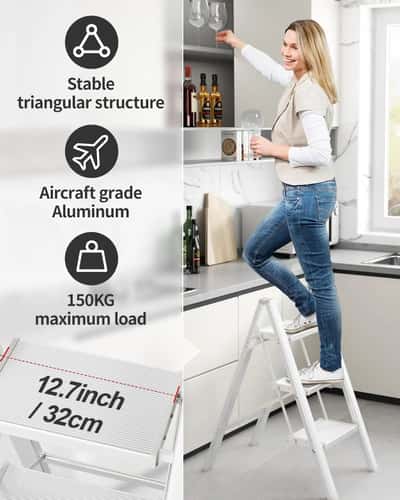 Aluminum Folding Step Ladder with Handrail – Lightweight Non-Slip Household Step Ladder, 2/3/4 Steps, 330lb Capacity