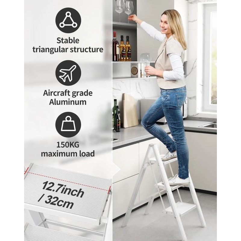 Aluminum Folding Step Ladder With Handrail Lightweight NonSlip Household Step Ladder 234 Steps 330
