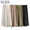 Womens High Waist Satin Midi Skirt Elegant Office Lady Summer Skirt MidCalf Length 5