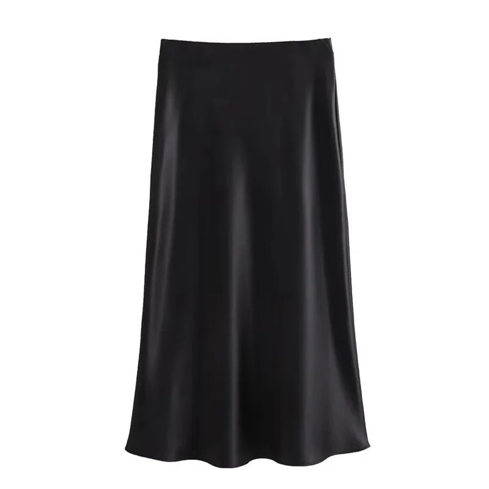 Womens High Waist Satin Midi Skirt Elegant Office Lady Summer Skirt MidCalf Length 7