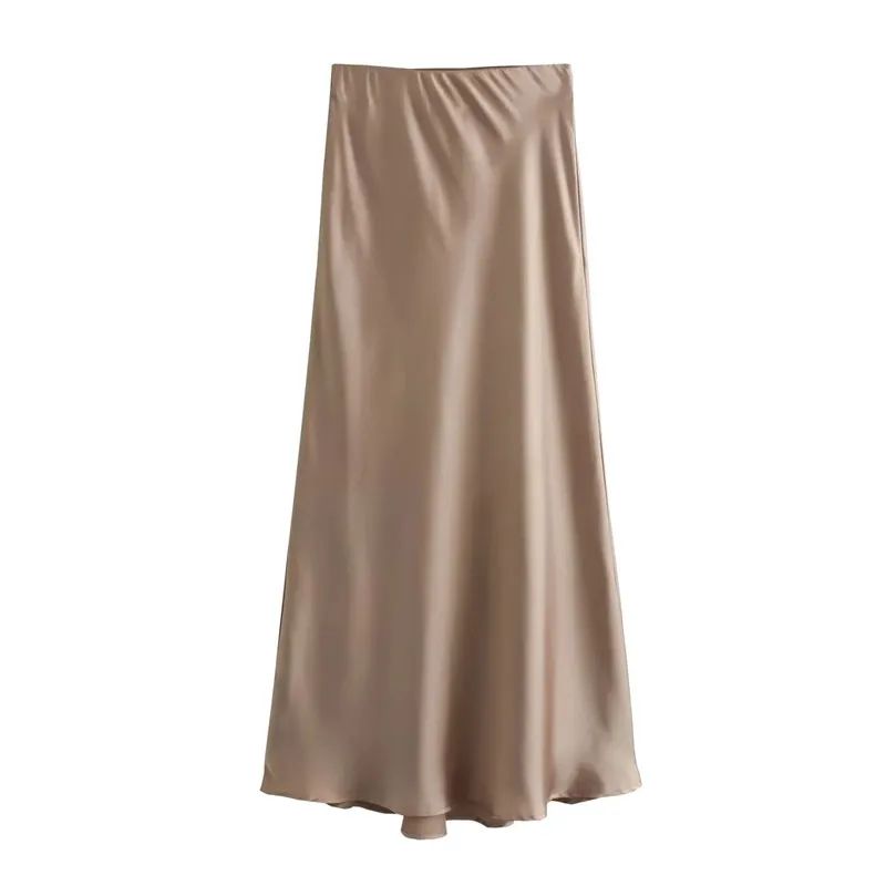 Womens High Waist Satin Midi Skirt Elegant Office Lady Summer Skirt MidCalf Length 8