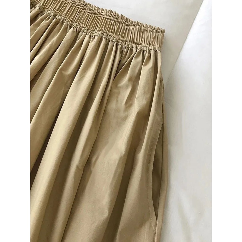 Womens High Waist Pleated ALine KneeLength Skirt With Pockets Elegant Casual White Skirt 2