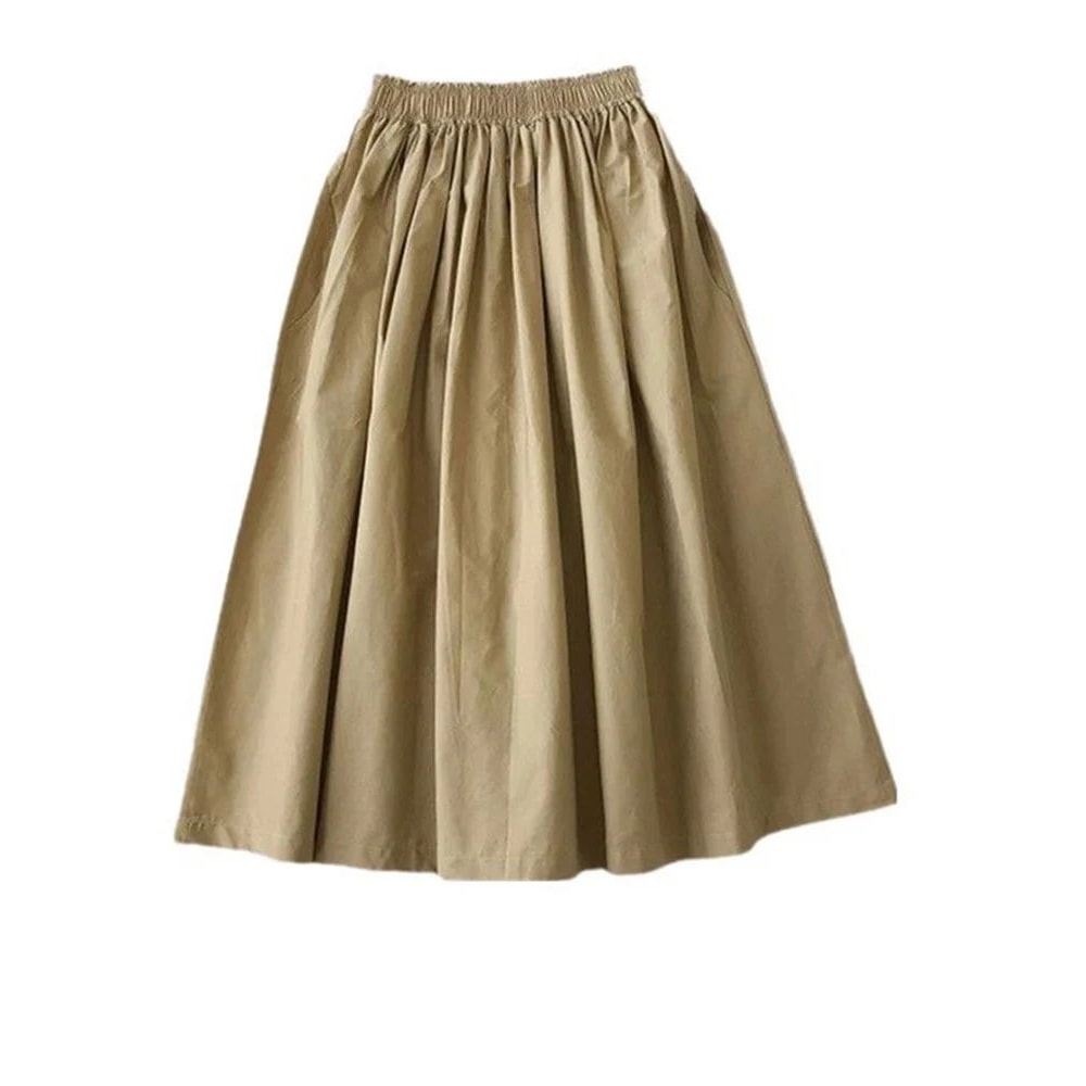 Womens High Waist Pleated ALine KneeLength Skirt With Pockets Elegant Casual White Skirt 3