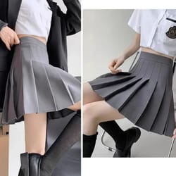 women's high waist pleated mini skirt – preppy style a-line elastic waist jk skirt with zipper