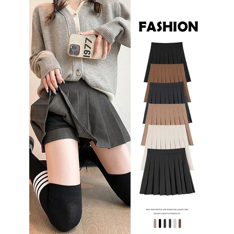 Womens High Waist Pleated Mini Skirt Preppy Style ALine Elastic Waist JK Skirt With Zipper 4