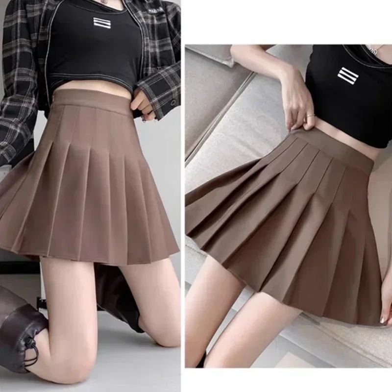 Womens High Waist Pleated Mini Skirt Preppy Style ALine Elastic Waist JK Skirt With Zipper 5
