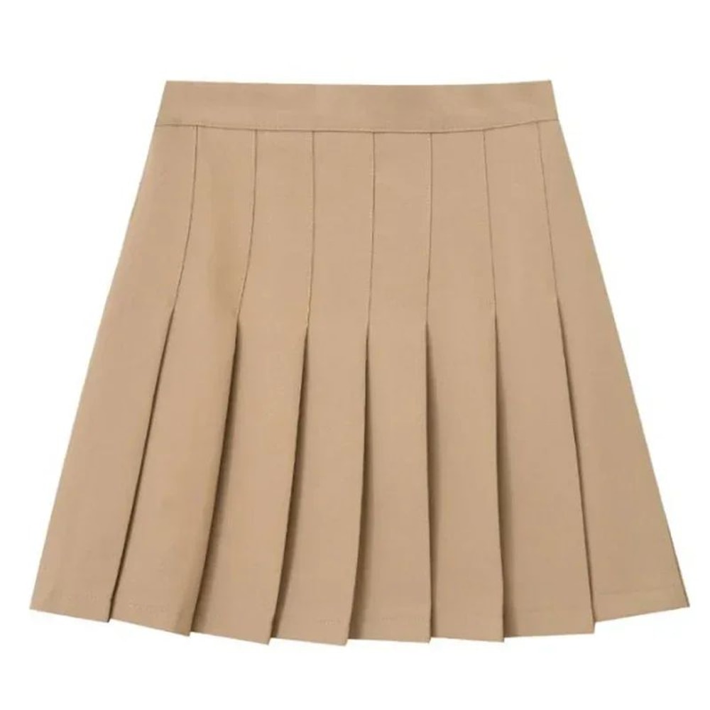 Womens High Waist Pleated Mini Skirt Preppy Style ALine Elastic Waist JK Skirt With Zipper 8