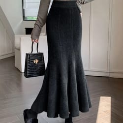 women's high waist knitted mermaid maxi skirt – thick mohair fishtail winter skirt