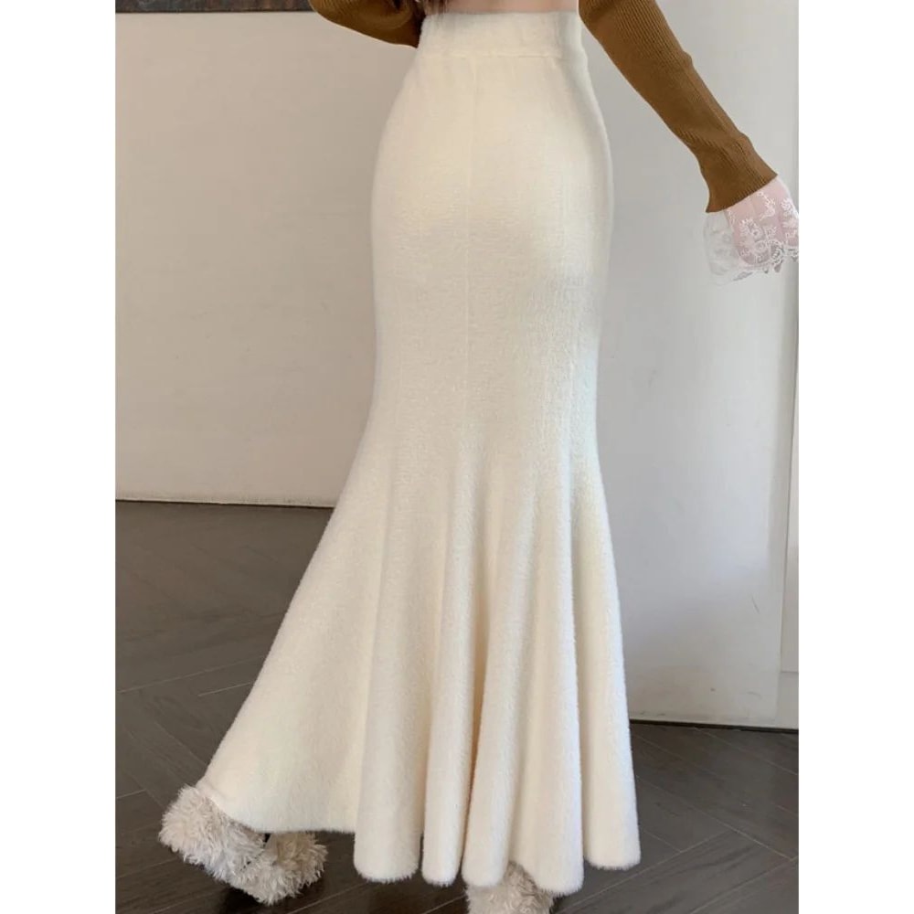 Womens High Waist Knitted Mermaid Maxi Skirt Thick Mohair Fishtail Winter Skirt 5