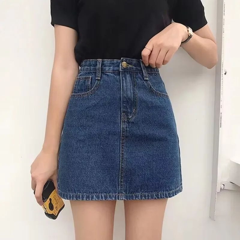 Womens High Waist Denim Mini Skirt Slim Fit Y2K Jean Skirt With Pockets 0