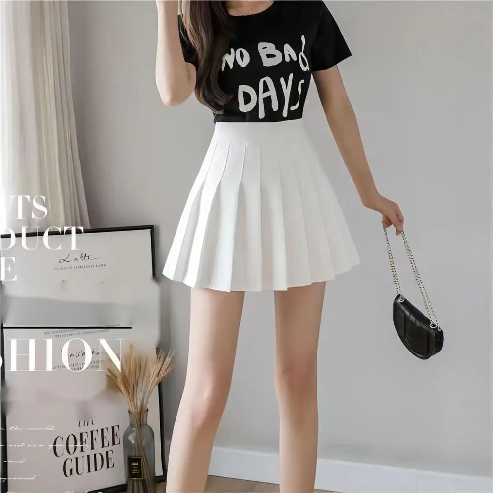 Womens High Waist Pleated Tennis Mini Skirt Korean Style Vintage Summer Dance Skirt 19