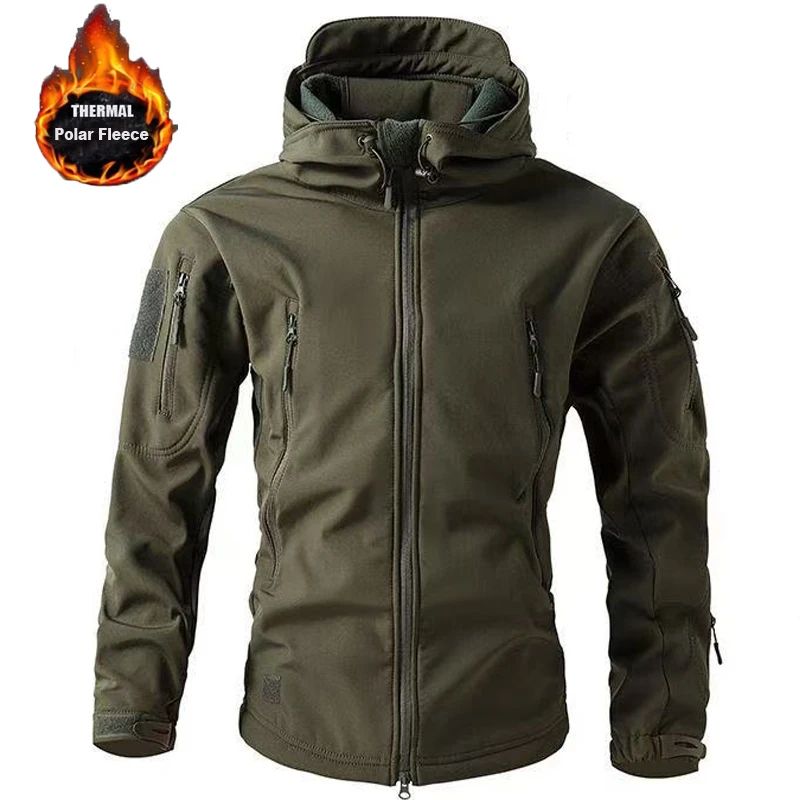 Mens Windproof Softshell Fleece Jacket Thermal Outdoor Hiking Camping Cargo Coat 5