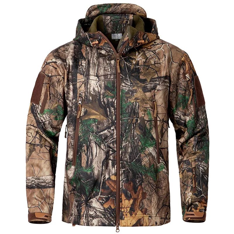 Mens Camouflage Softshell Tactical Hunting Jacket Waterproof Windproof Fleece Hooded Outdoor Coat 4