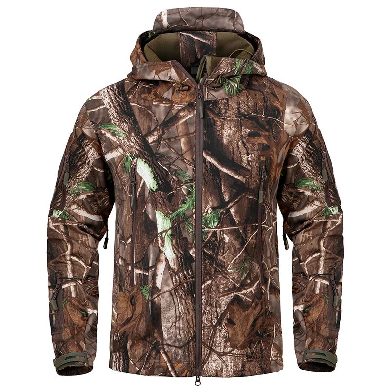Mens Camouflage Softshell Tactical Hunting Jacket Waterproof Windproof Fleece Hooded Outdoor Coat 7