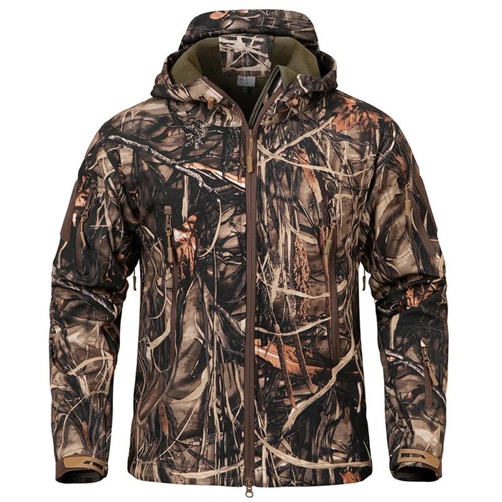 Mens Camouflage Softshell Tactical Hunting Jacket Waterproof Windproof Fleece Hooded Outdoor Coat 8