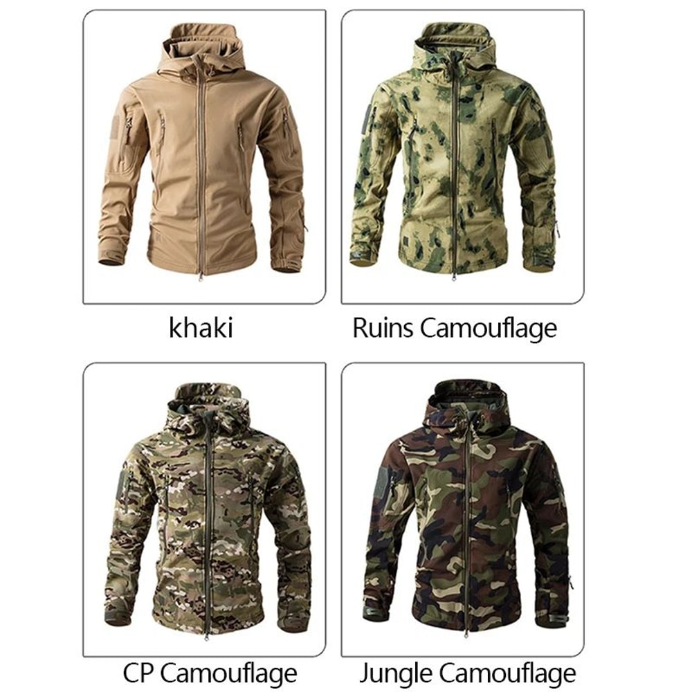 Mens Shark Skin Tactical Soft Shell Jacket Waterproof Fleece Hooded Military Camouflage Outdoor Co 1