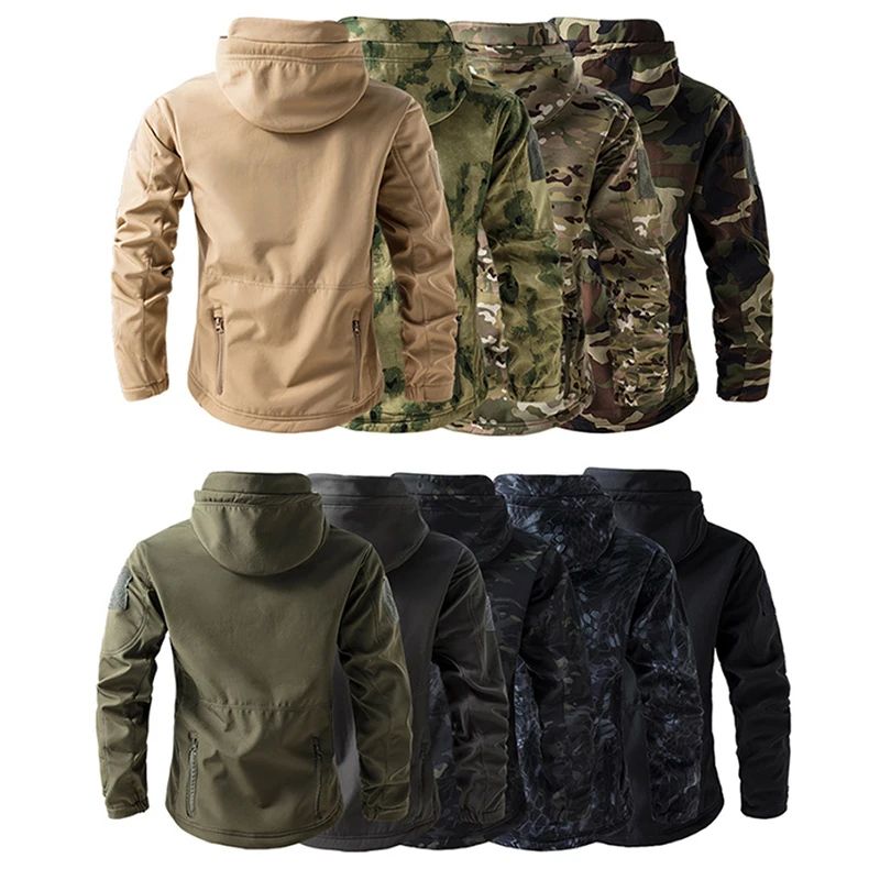 Mens Shark Skin Tactical Soft Shell Jacket Waterproof Fleece Hooded Military Camouflage Outdoor Co 0