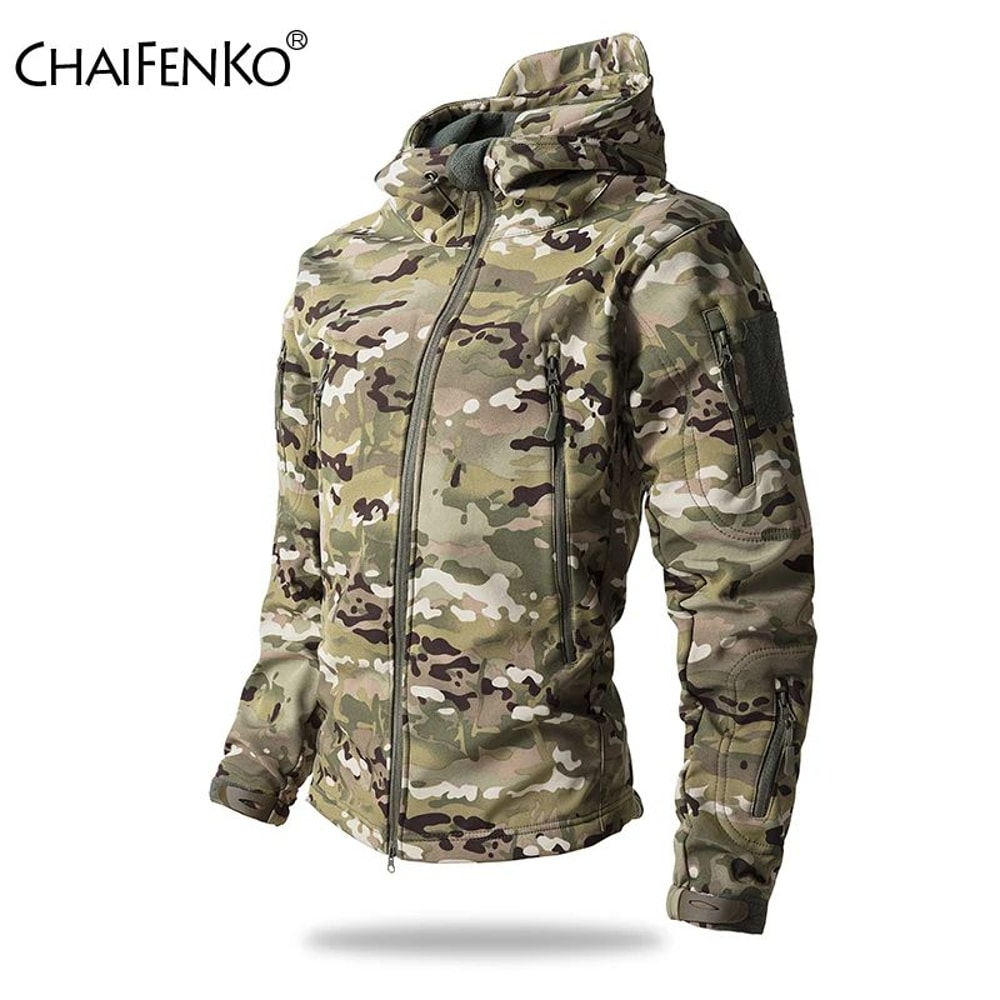 Mens Shark Skin Tactical Soft Shell Jacket Waterproof Fleece Hooded Military Camouflage Outdoor Co 3