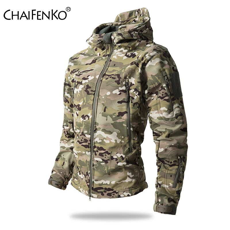 Mens Shark Skin Tactical Soft Shell Jacket Waterproof Fleece Hooded Military Camouflage Outdoor Co 3