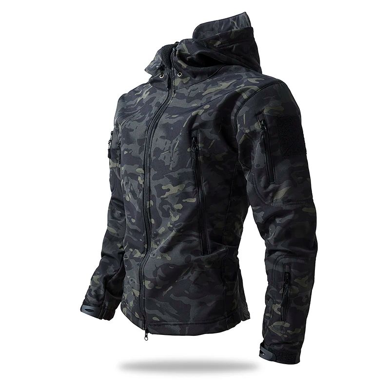Mens Shark Skin Tactical Soft Shell Jacket Waterproof Fleece Hooded Military Camouflage Outdoor Co 8