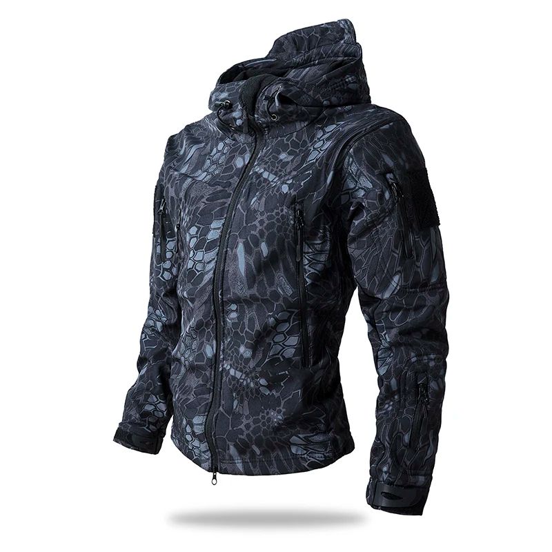 Mens Shark Skin Tactical Soft Shell Jacket Waterproof Fleece Hooded Military Camouflage Outdoor Co 9