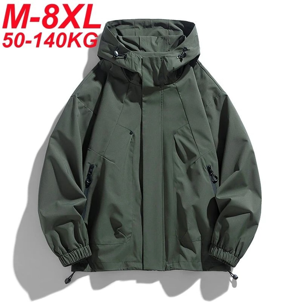 Mens Plus Size Hooded Windbreaker Jacket Waterproof Lightweight Softshell Bomber 3