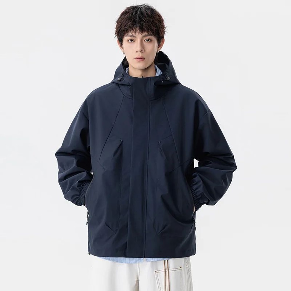 Mens Plus Size Hooded Windbreaker Jacket Waterproof Lightweight Softshell Bomber 5