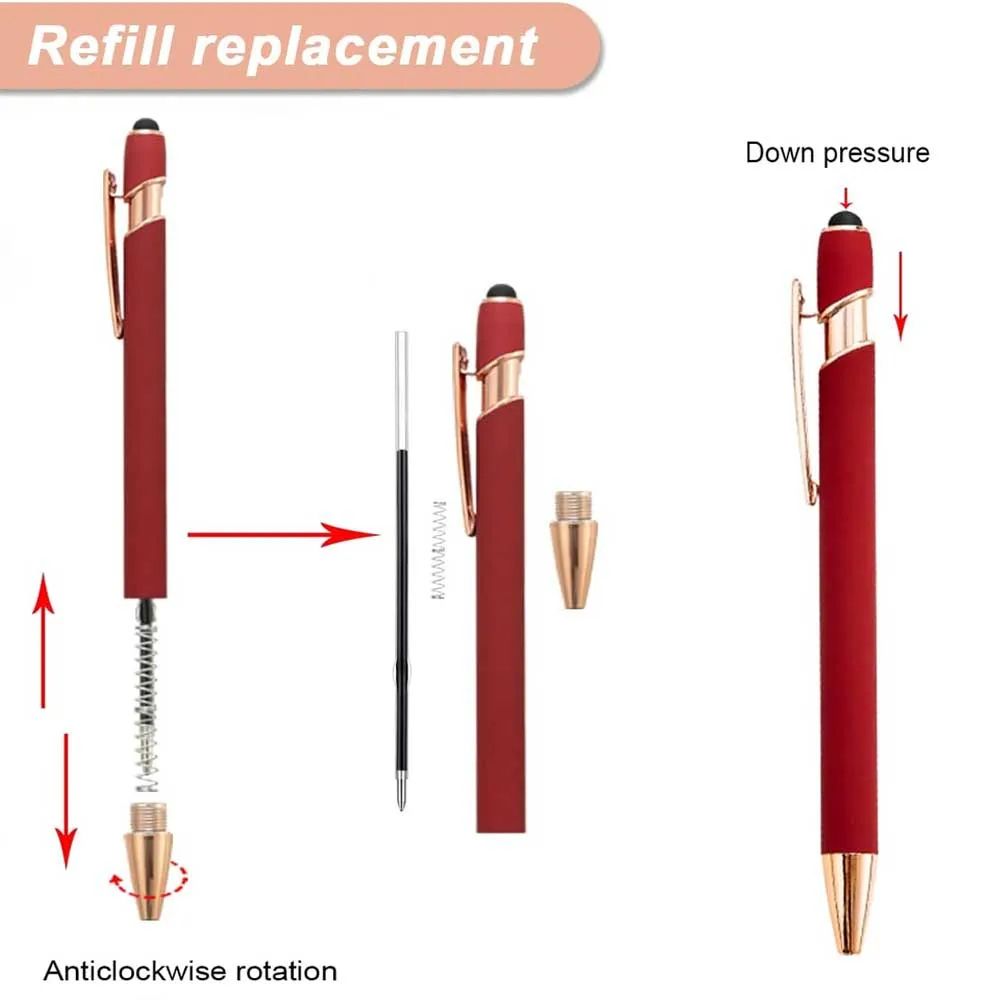 2in1 Stylus Ballpoint Pen Set Metal Touchscreen 10mm Black Ink Writing Pens 0