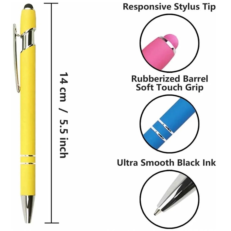2in1 Stylus Ballpoint Pen Set Metal Touchscreen 10mm Black Ink Writing Pens 5