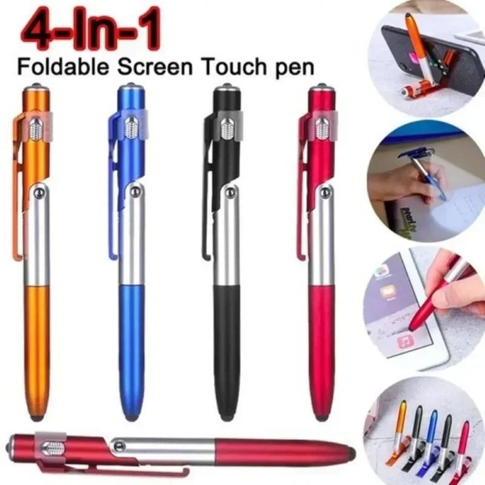 4in1 Multifunction Stylus Ballpoint Pen Foldable Phone Holder Flashlight Touchscreen Pen 3