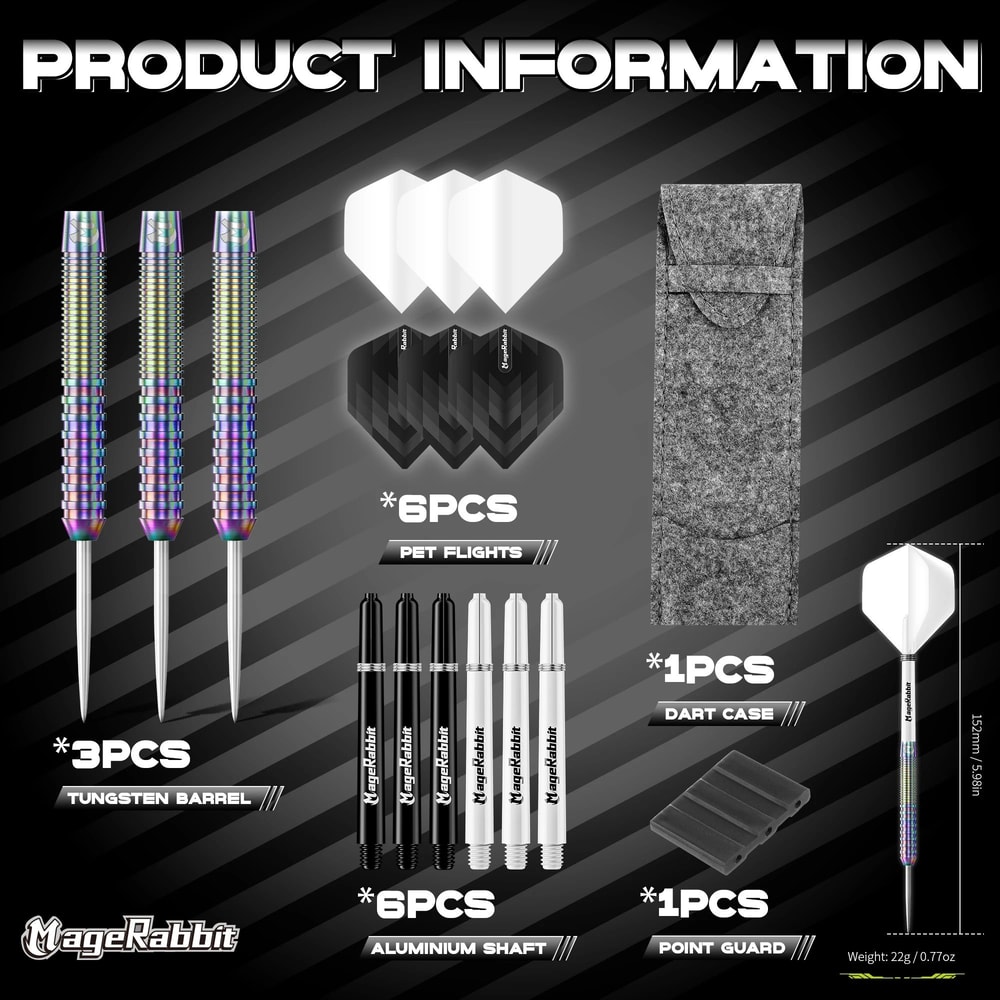 MageRabbit 23g 90 Tungsten Professional Dart Set HighProfile Steel Tip Darts With Flights Shafts 5