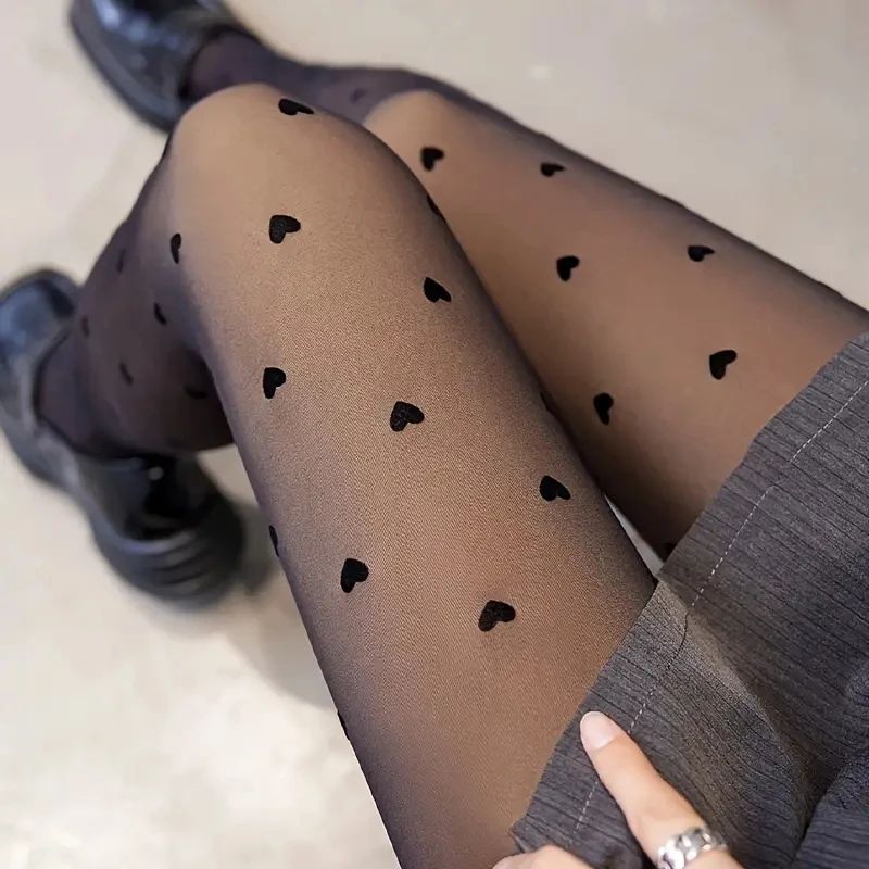 Womens Heart Pattern Thermal Leggings HighWaisted Seamless 80g Stretch Fashion Tights For Autumn 5