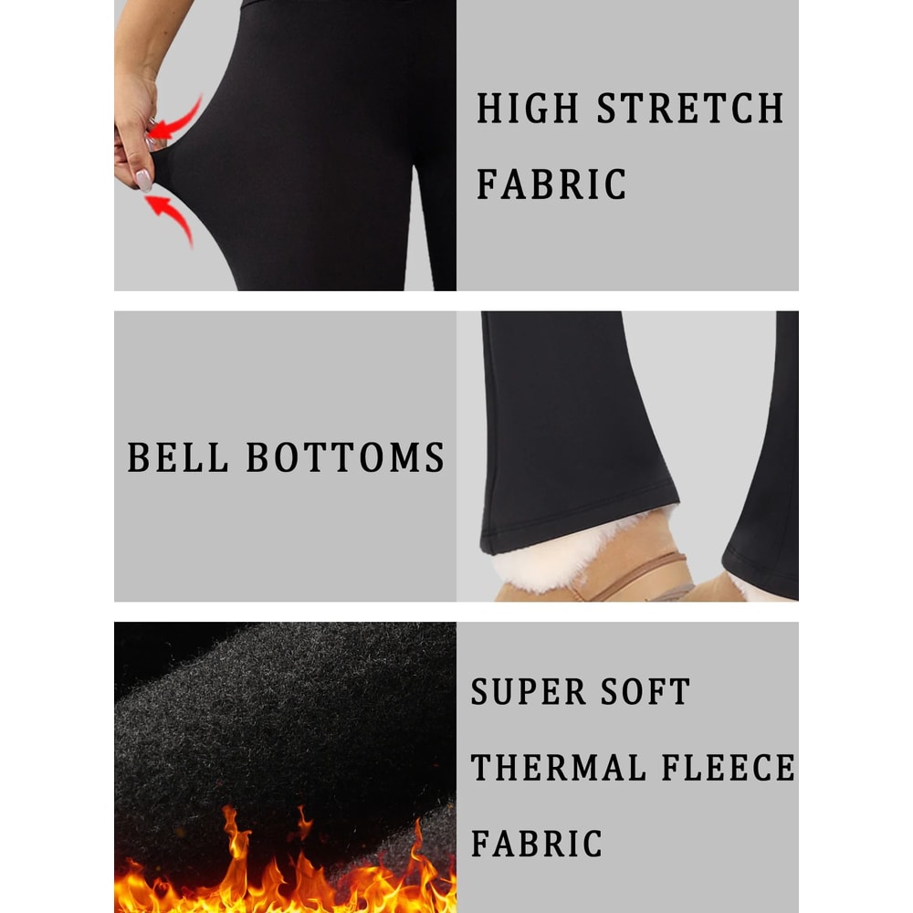 2 Pack Womens Fleece Lined Flare Leggings High Waisted Tummy Control Bootcut Yoga Winter Casual P 3