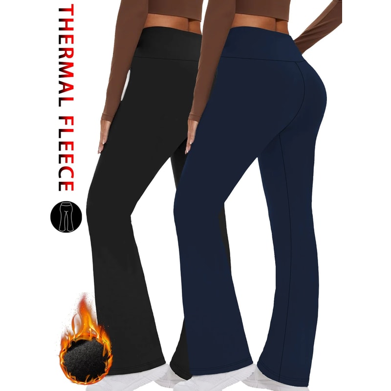 2 Pack Womens Fleece Lined Flare Leggings High Waisted Tummy Control Bootcut Yoga Winter Casual P 0