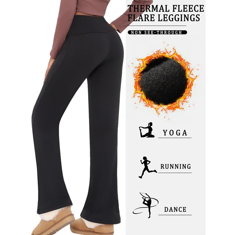 2 Pack Womens Fleece Lined Flare Leggings High Waisted Tummy Control Bootcut Yoga Winter Casual P 1