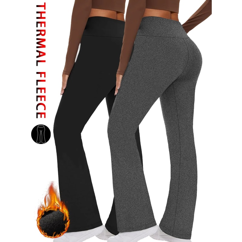 2 Pack Womens Fleece Lined Flare Leggings High Waisted Tummy Control Bootcut Yoga Winter Casual P 6