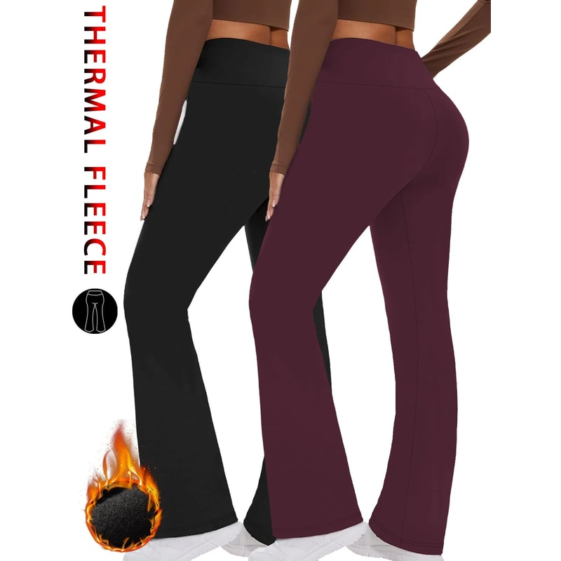 2 Pack Womens Fleece Lined Flare Leggings High Waisted Tummy Control Bootcut Yoga Winter Casual P 8