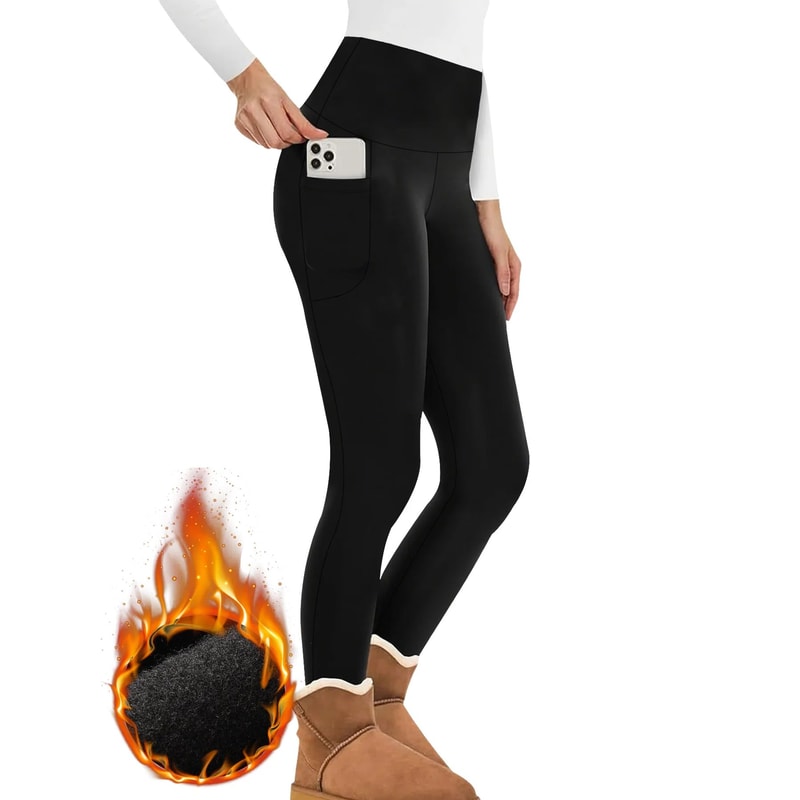 Womens Winter Thermal Leggings With Pockets High Waisted Fleece Lined Tummy Control Warm Workout R 0