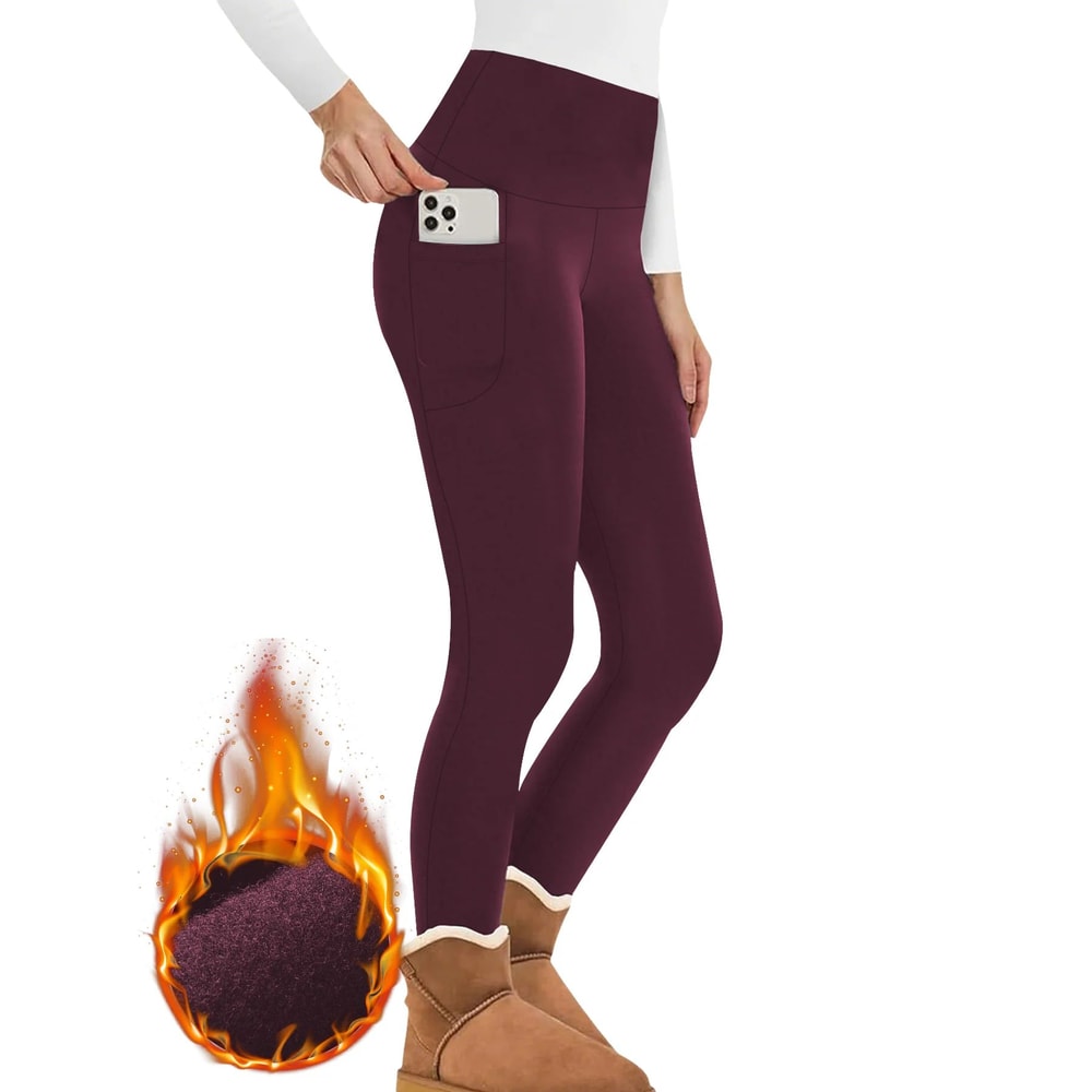 Womens Winter Thermal Leggings With Pockets High Waisted Fleece Lined Tummy Control Warm Workout R 6