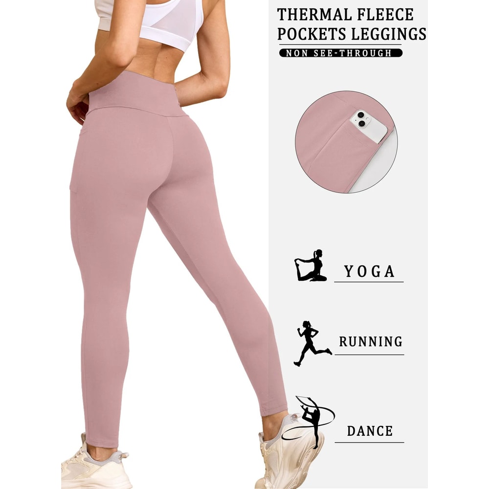 Womens Winter Thermal Leggings With Pockets High Waisted Fleece Lined Tummy Control Warm Workout R 7