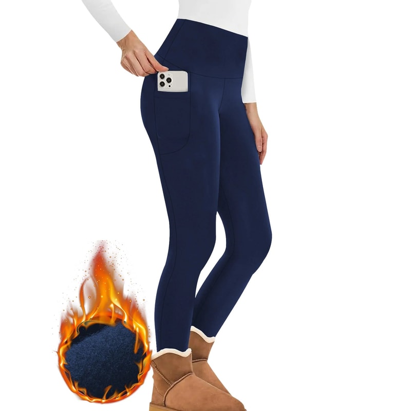 Womens Winter Thermal Leggings With Pockets High Waisted Fleece Lined Tummy Control Warm Workout R 8