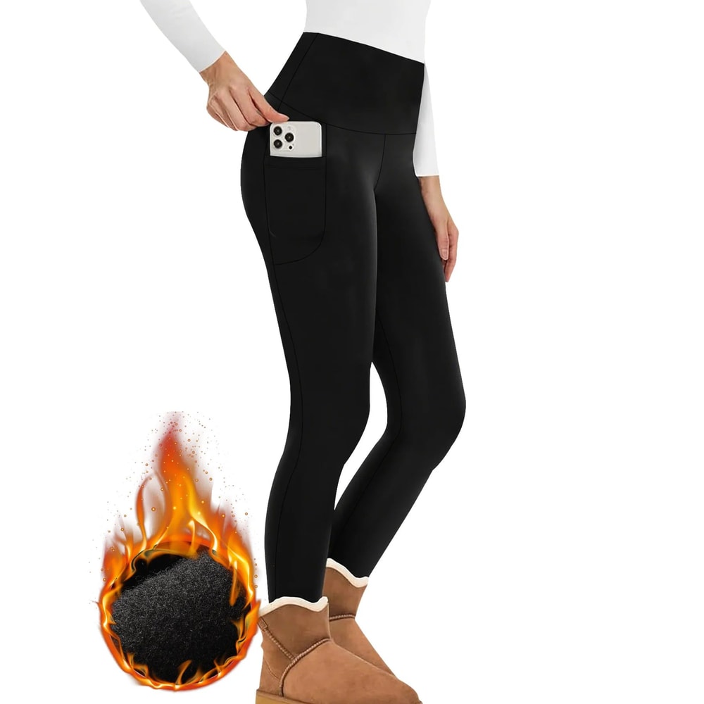 Womens Winter Thermal Leggings With Pockets High Waisted Fleece Lined Tummy Control Warm Workout R 9