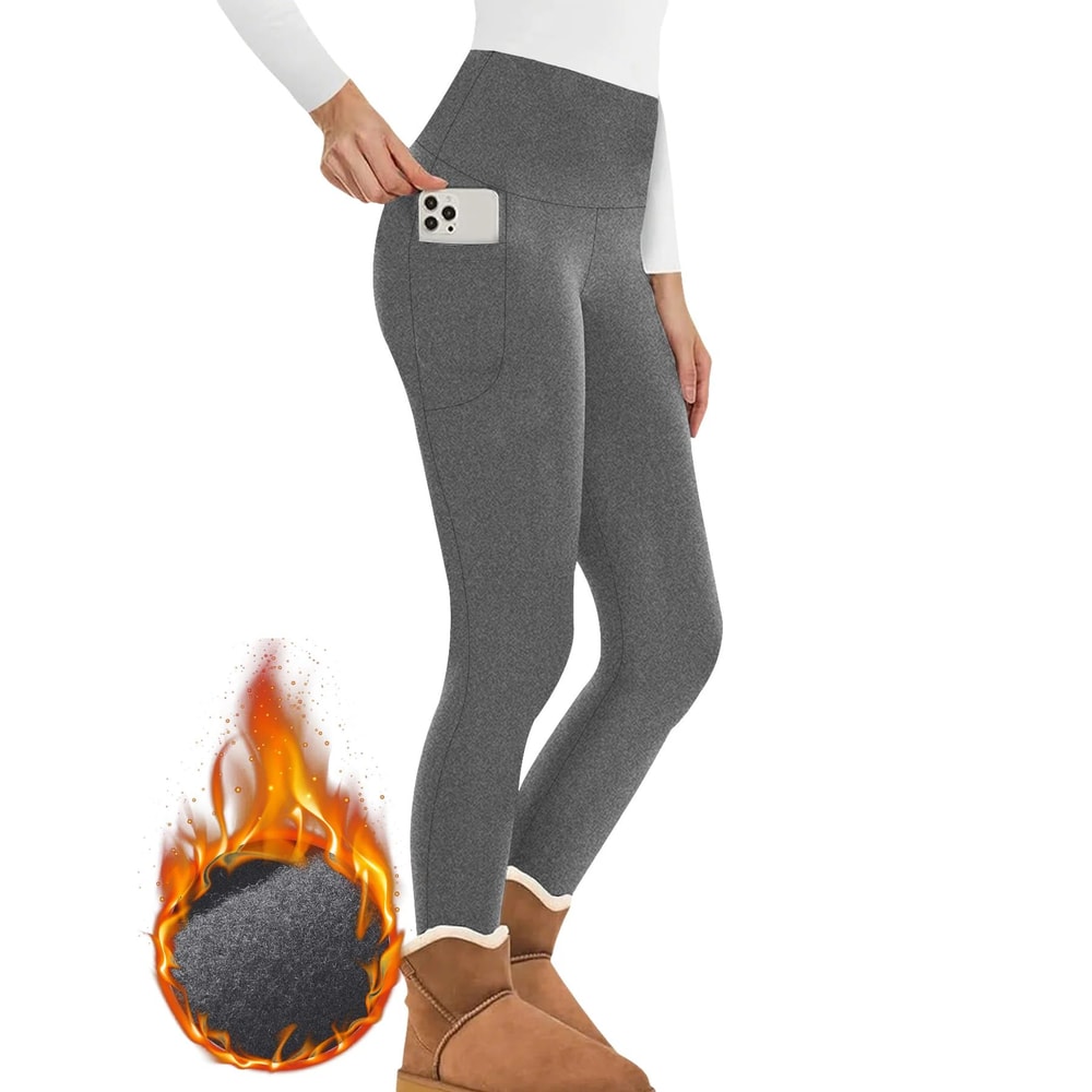 Womens Winter Thermal Leggings With Pockets High Waisted Fleece Lined Tummy Control Warm Workout R 10