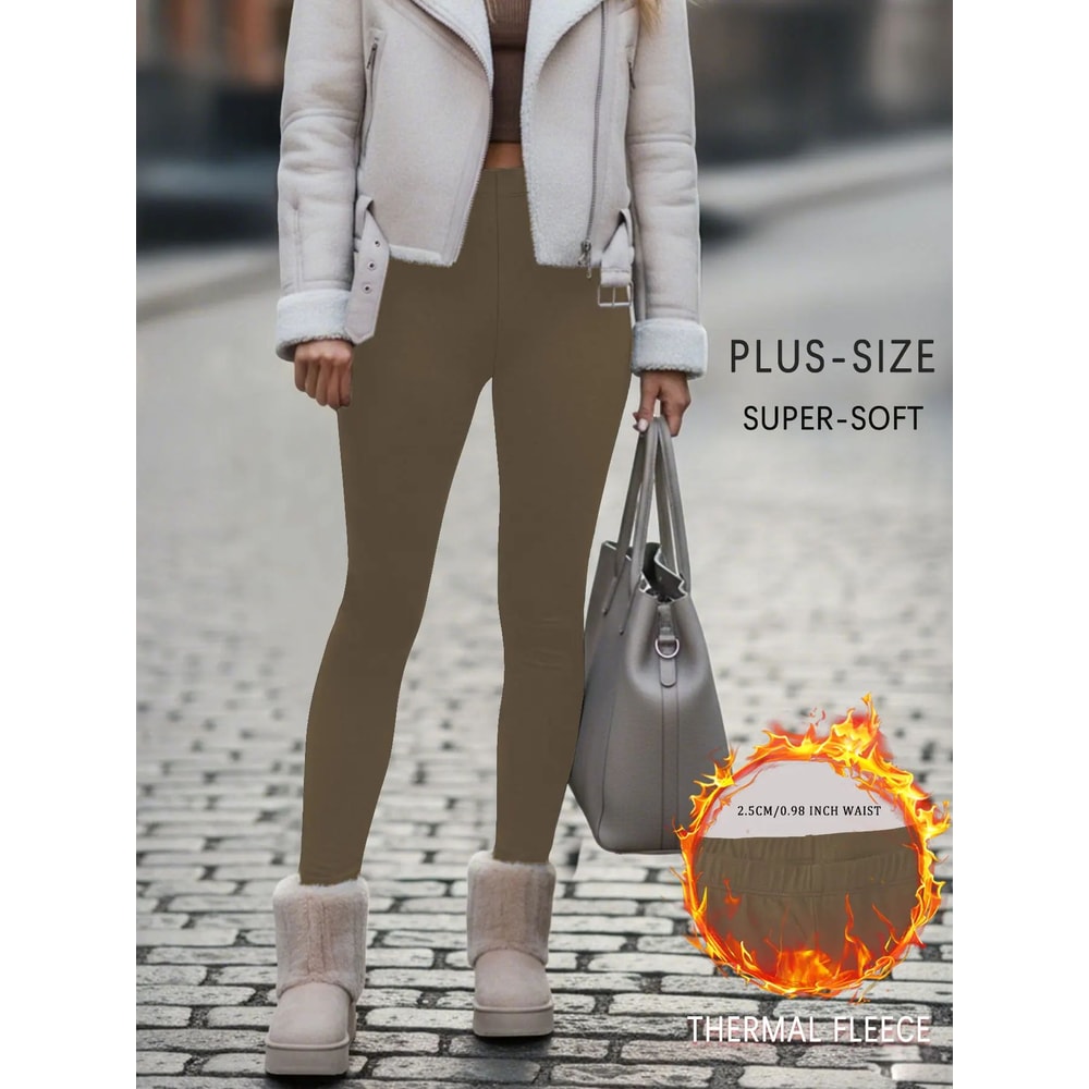 Plus Size Super Soft Fleece Lined Thermal Leggings High Waisted Stretch Warm Yoga Running Workout 5