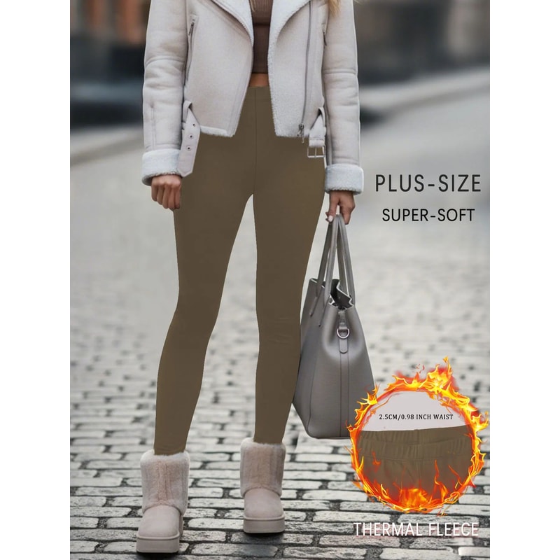 Plus Size Super Soft Fleece Lined Thermal Leggings High Waisted Stretch Warm Yoga Running Workout 5